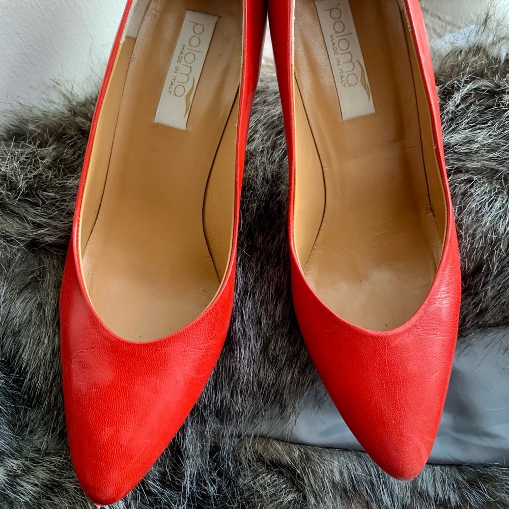 Paloma red leather heels made in Italy size 5-1/2